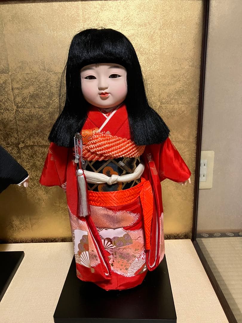 市松人形 2体セット 黒赤衣装