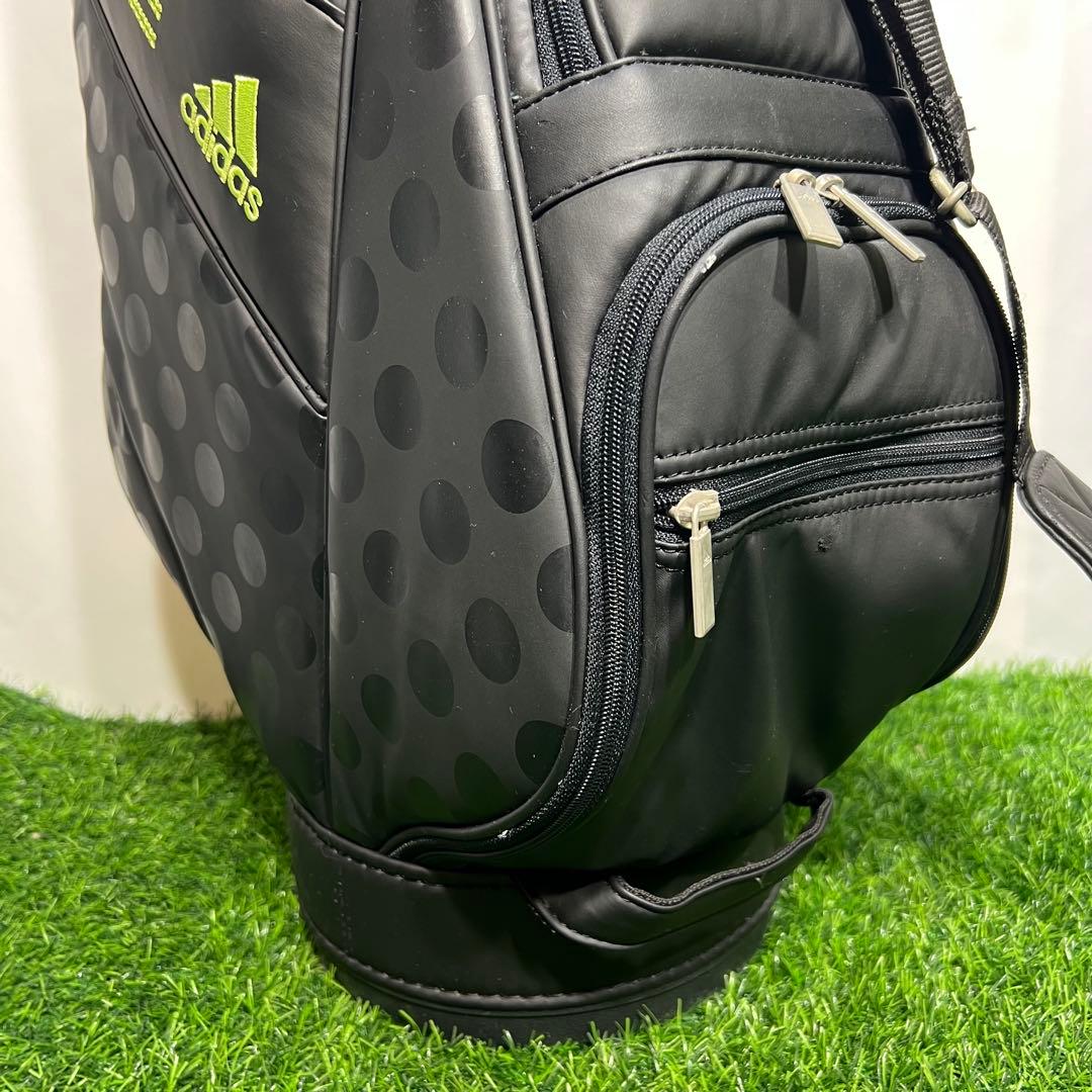 adidas ドット柄 キャディバッグ ゴルフバッグ 黒/黄緑
