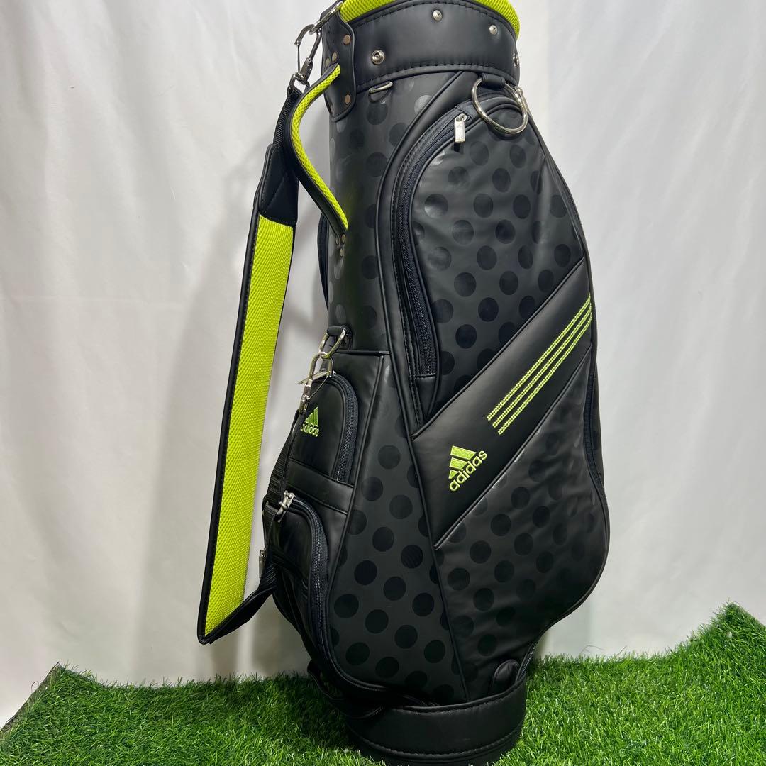 adidas ドット柄 キャディバッグ ゴルフバッグ 黒/黄緑