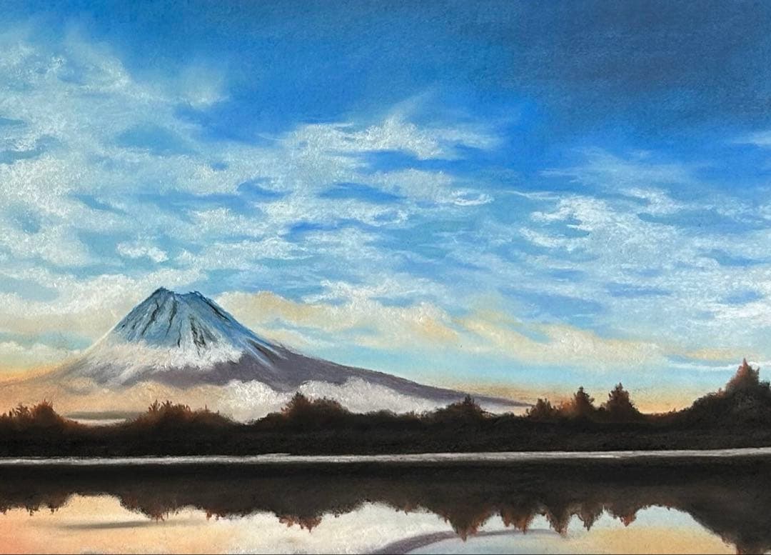 逆さ富士の風景 パステル画 原画