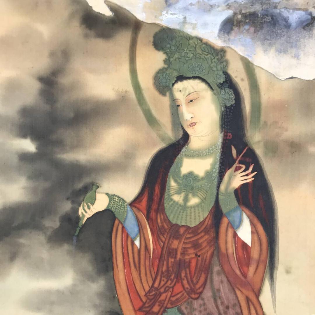 松山/観音図/慈母観音図/掛軸☆宝船☆AB-681