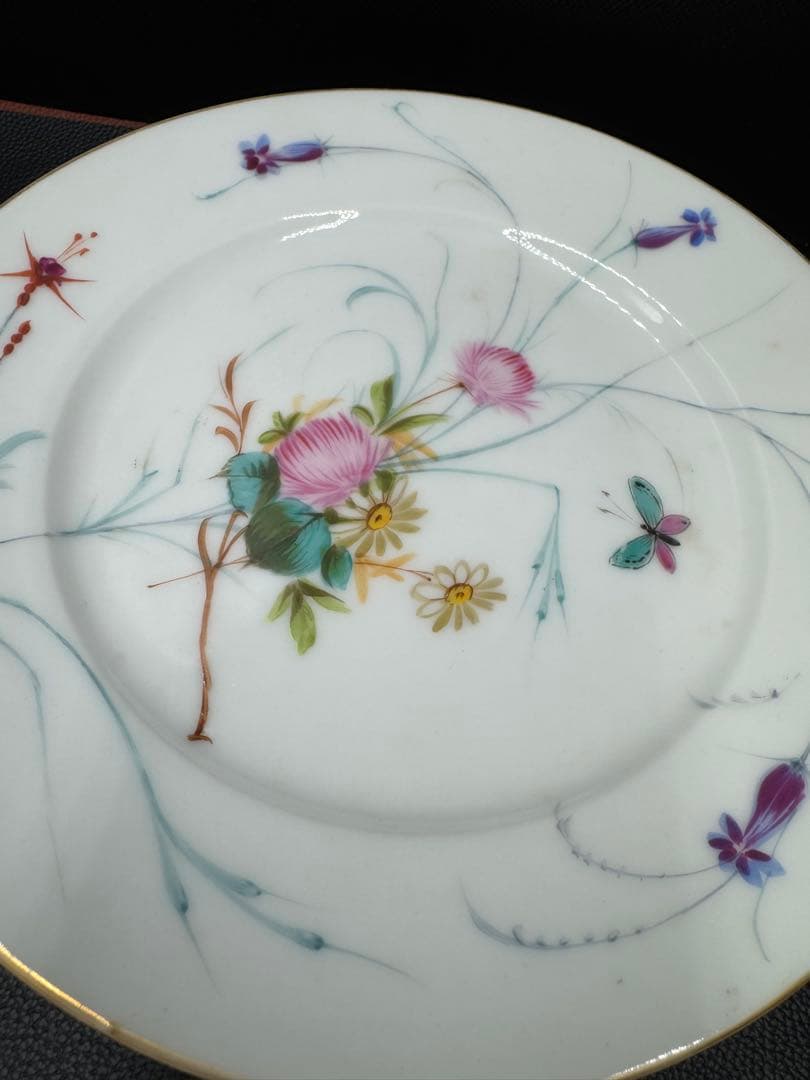 フランス　アンティーク　ハンドペイント　アザミ？花柄　高台②