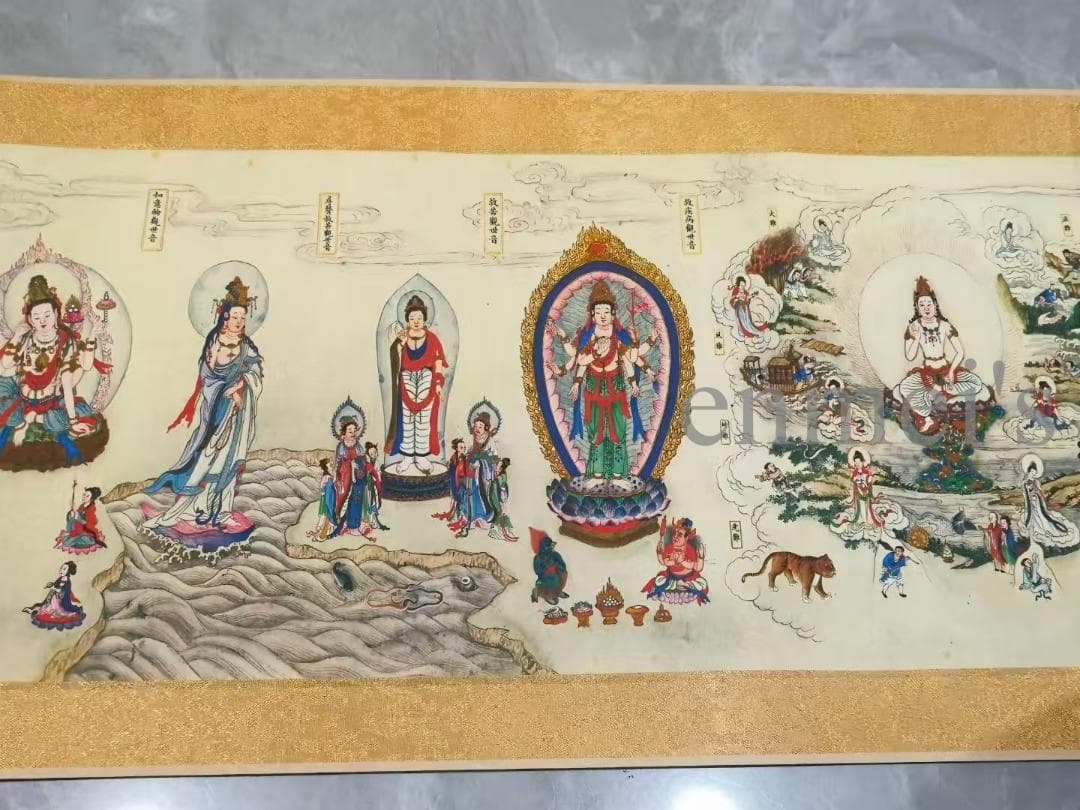 中国古美術 丁観鵬作款 法界源流図 十米 水墨画 手絵絹本 古美味 唐物 肉筆