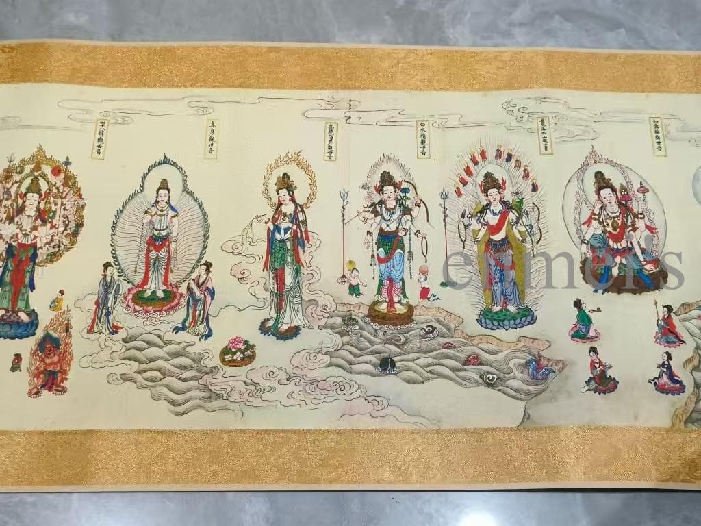 中国古美術 丁観鵬作款 法界源流図 十米 水墨画 手絵絹本 古美味 唐物 肉筆