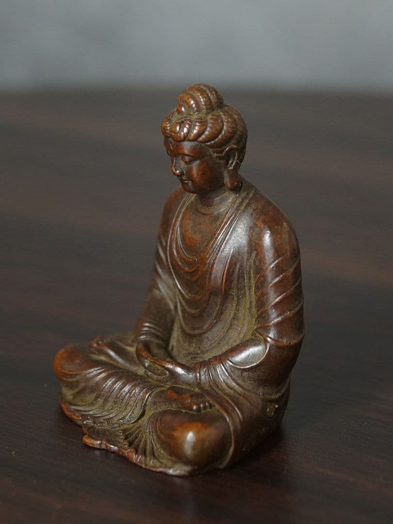仏教美術 仏像 小仏像 釈迦像 禅意茶卓坐仏 工芸品 置物 銅製