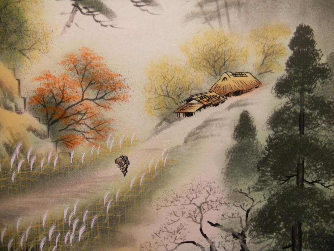 掛け軸 小川翠湖 彩色秋景 絹本 希少 軸装 茶道具 掛軸 美品 です。