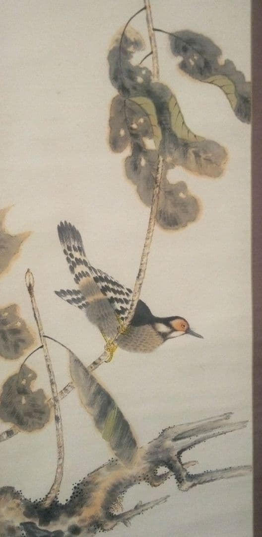 小杉放庵直筆紙本掛け軸共箱付き(題名霜の河雀)