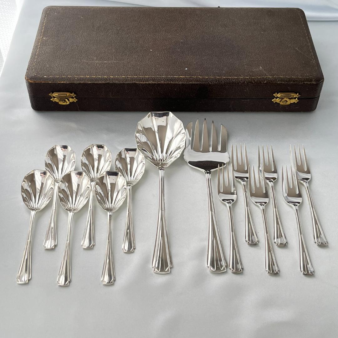 【英国】 アールデコのデザートセット アイスクリームスプーン サーバー ケース