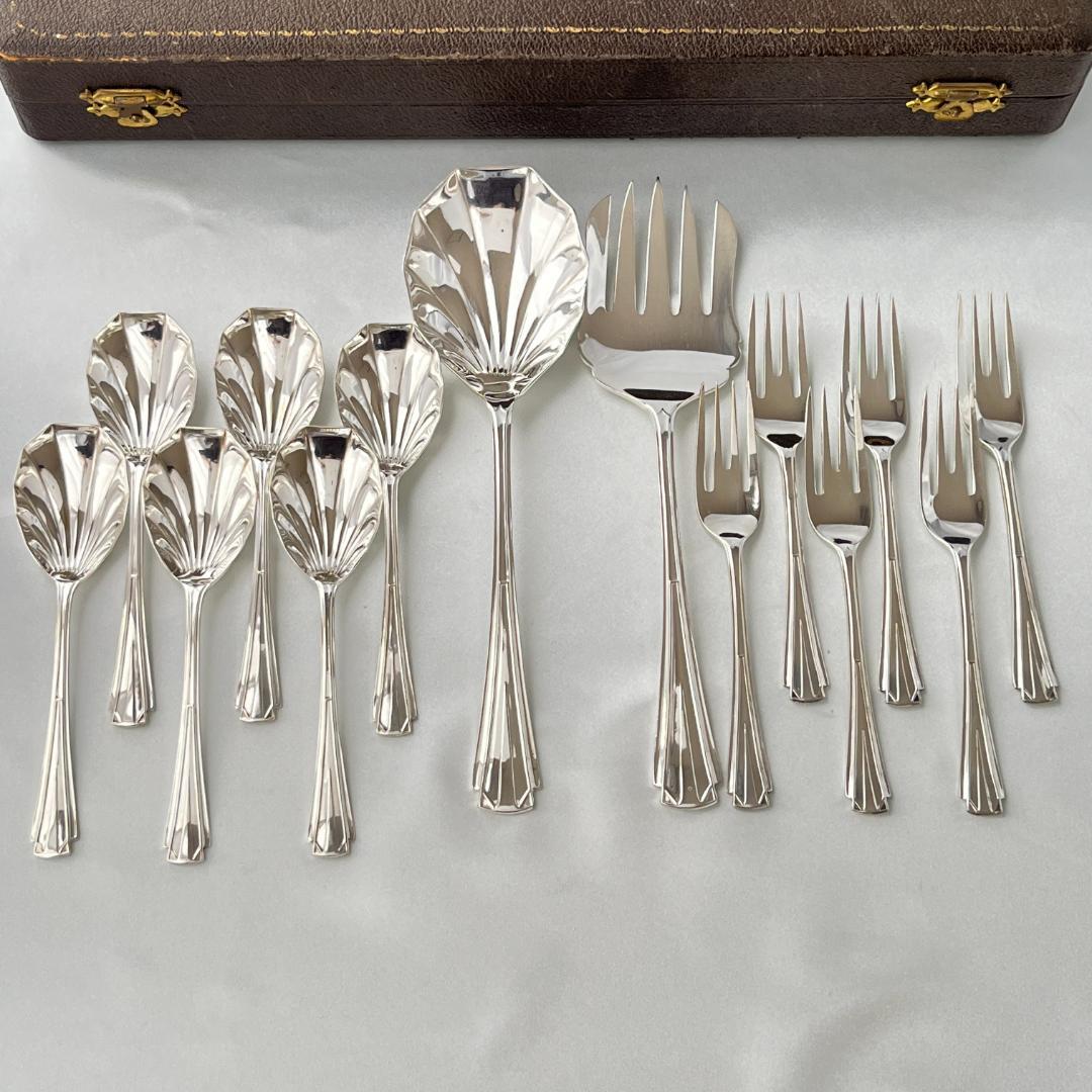 【英国】 アールデコのデザートセット アイスクリームスプーン サーバー ケース