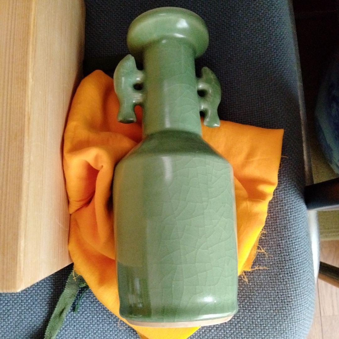 最終値下げ　旧家蔵中国骨董【南宋青磁 双魚耳付花入】 貴重コレクション