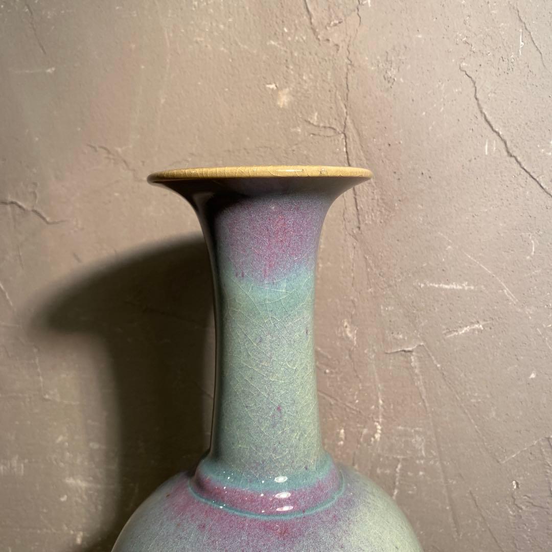 弥三郎窯 松島芳作 釣釉花瓶 共箱 骨董品 昭和中期 在銘 作家物 花器 花入