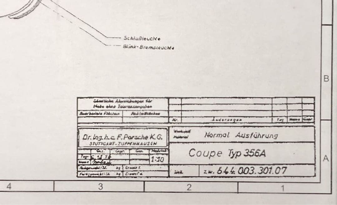 PORSCHE356A coup ポルシェ 設計図 製図 図面 プリントポスター