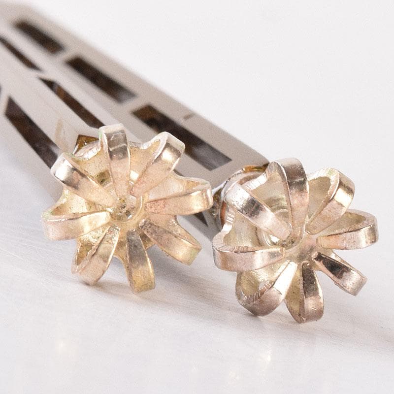 金工師　木村清五郎（清雲）造　黄銅　菊頭　四方すかし飾　火箸　共箱　CR8195