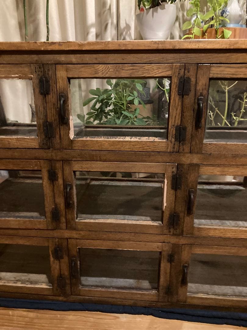 昭和レトロ　木製対面ガラスショーケース　背面開戸