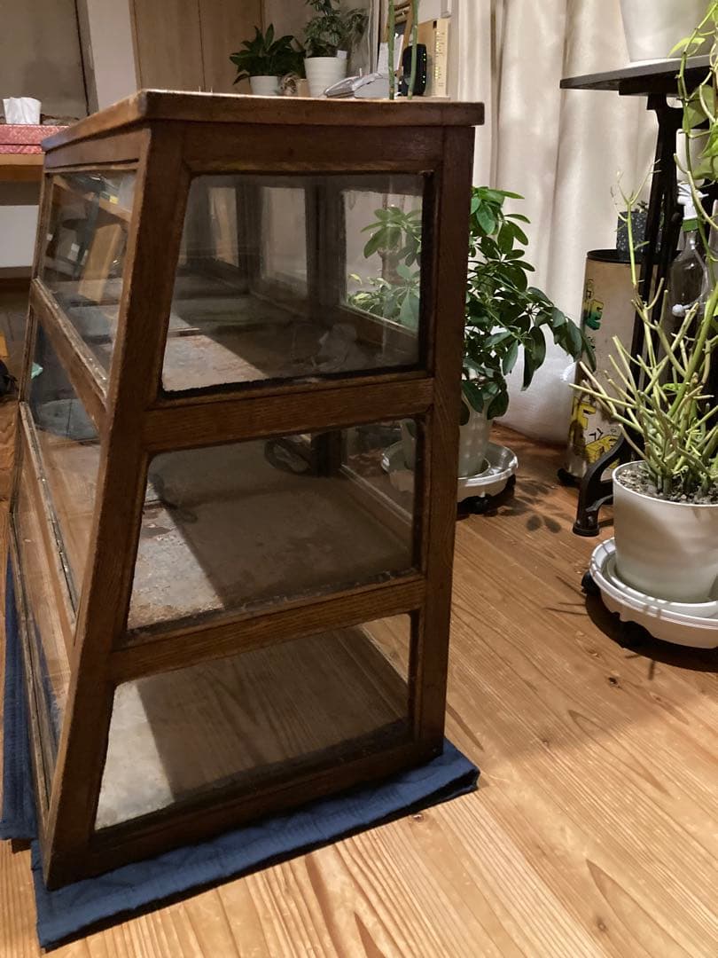 昭和レトロ　木製対面ガラスショーケース　背面開戸