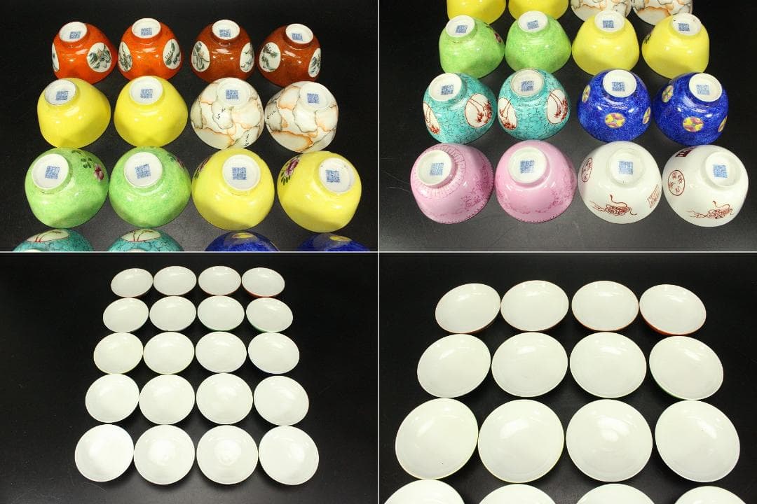 中国美術 図変 色絵 蓋茶碗 二十客(ZE691)