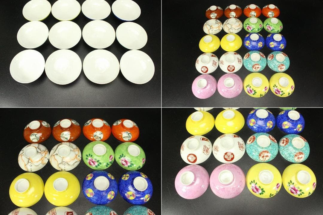 中国美術 図変 色絵 蓋茶碗 二十客(ZE691)