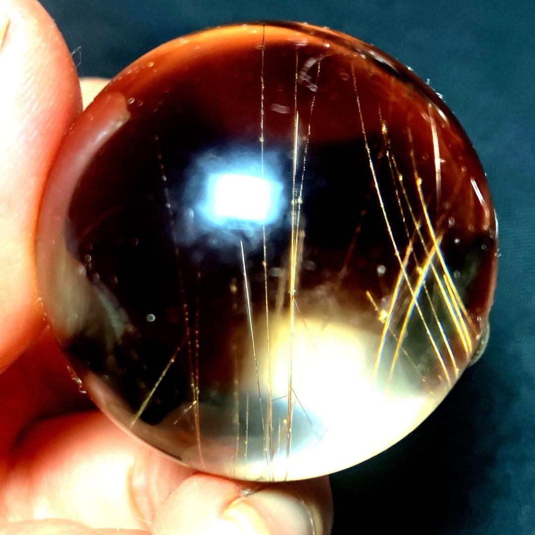 38mm ゴールドルチルクォーツ　丸玉　スフィア　金針水晶