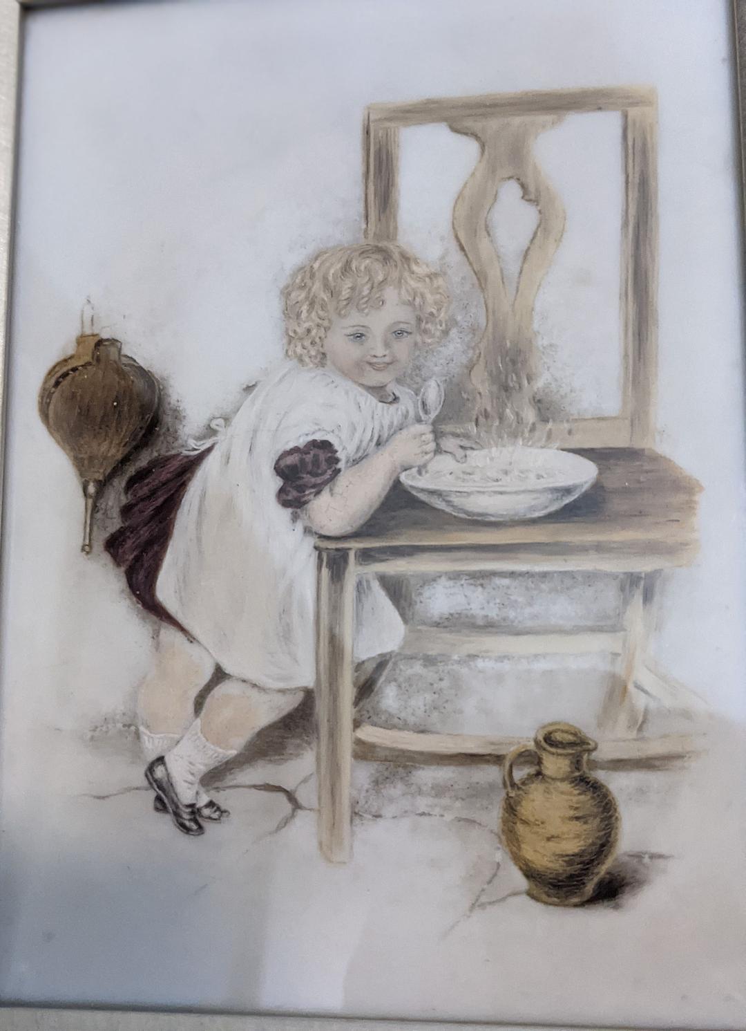 アンティーク　ガラス絵　壁飾り