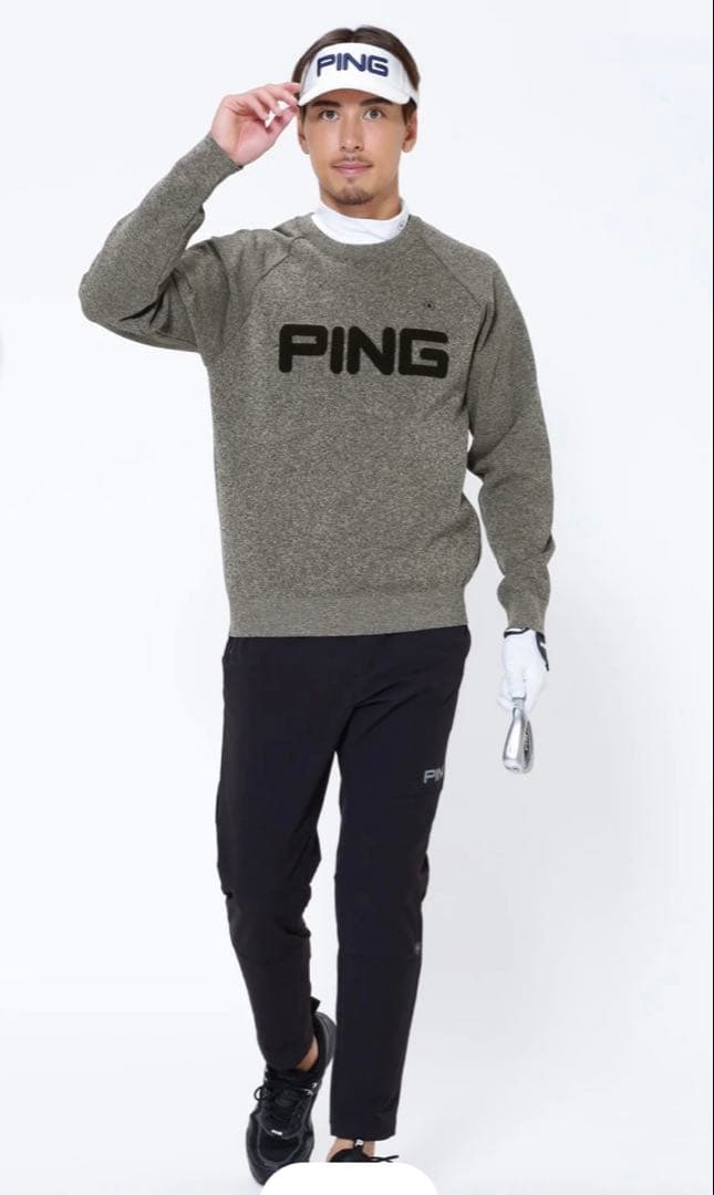 新品タグ付き　PING ピン ロゴパイルジャガードクルーネックニット LL