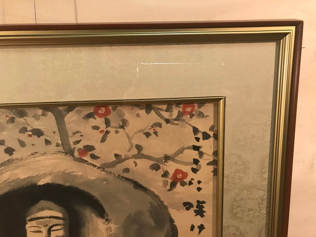 穐月明　「野の佛」　水墨画１０号　落款・共シール有り