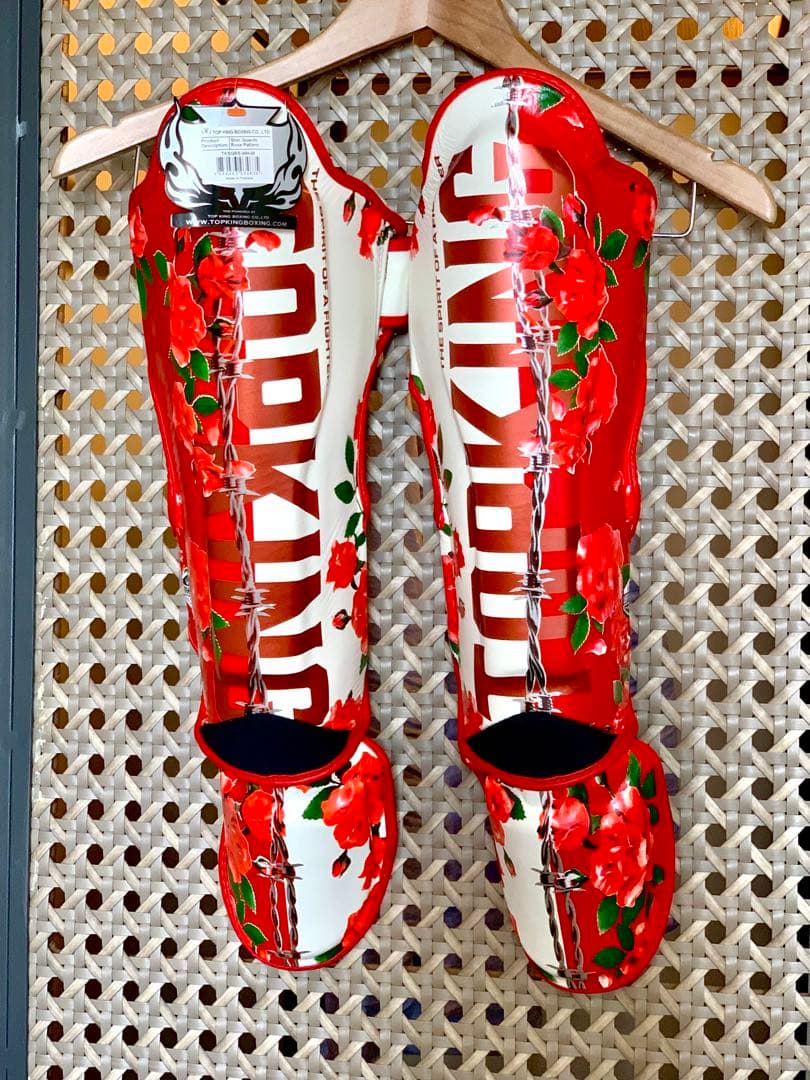 新品 Mサイズ 薔薇 白×赤 レガース トップキング TOP KING 本革