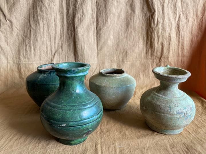 中国　漢　緑釉　4点