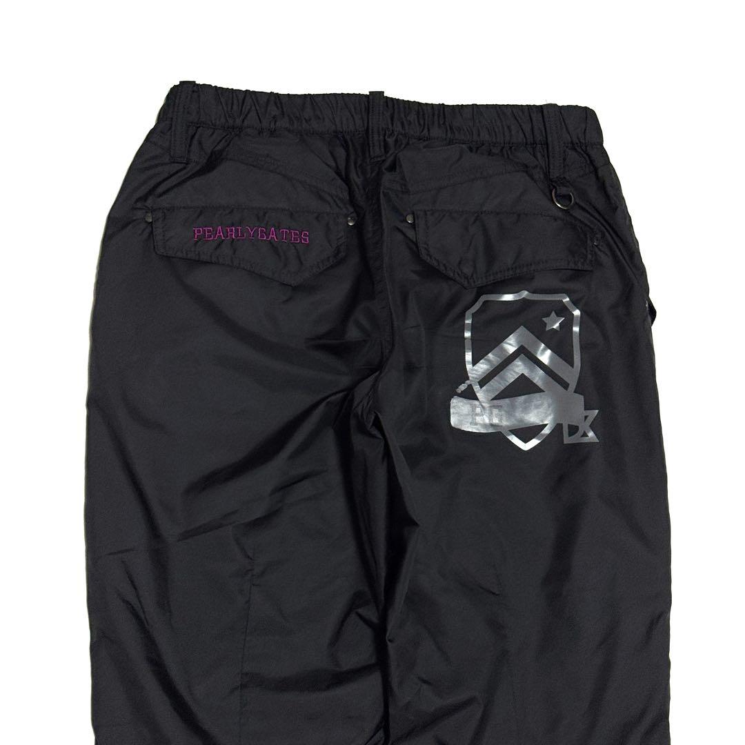 極美品 パーリーゲイツ ロゴ入り暖パン 黒 裏起毛 ウエストゴム レディース1