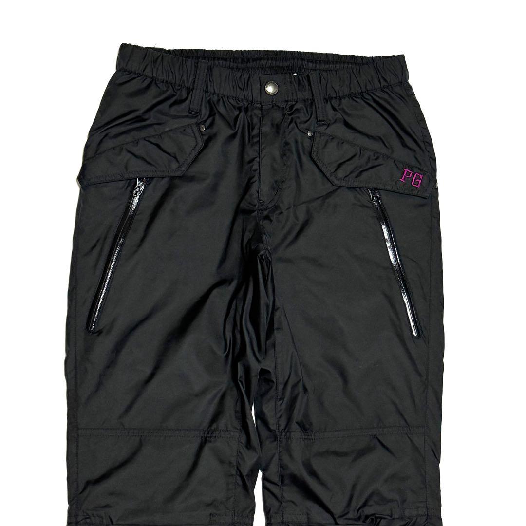 極美品 パーリーゲイツ ロゴ入り暖パン 黒 裏起毛 ウエストゴム レディース1