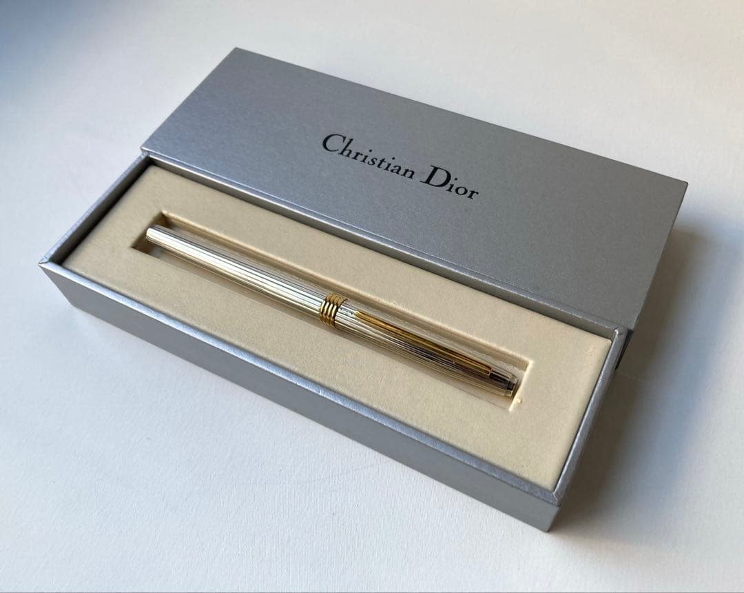 ディオール　希少　ヴィンテージ　ストライプ　イエローゴールド　万年筆　Au750