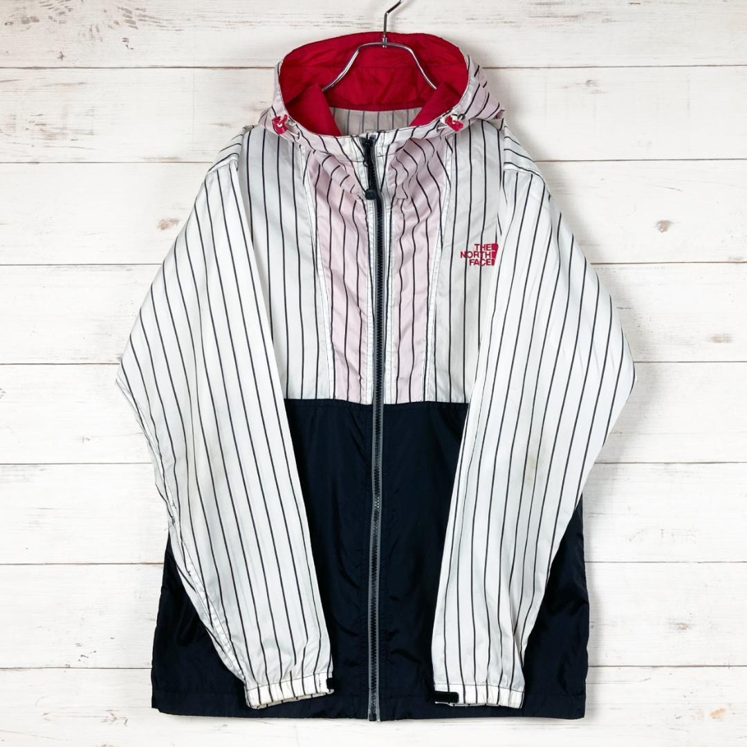 ノースフェイス　ナイロンジャケット　薄手　ロゴ刺繍　ストライプ柄　ドローコードS