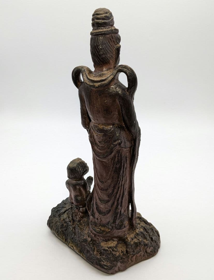 藤原陶臣 備前焼 観音菩薩立像 童 仏像 置物 細工物 工芸品 観音さま 陶像