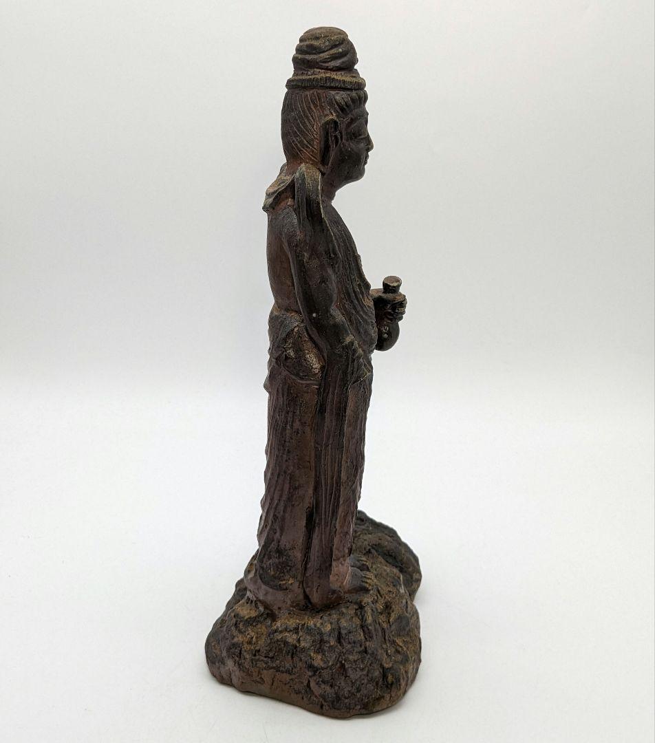 藤原陶臣 備前焼 観音菩薩立像 童 仏像 置物 細工物 工芸品 観音さま 陶像