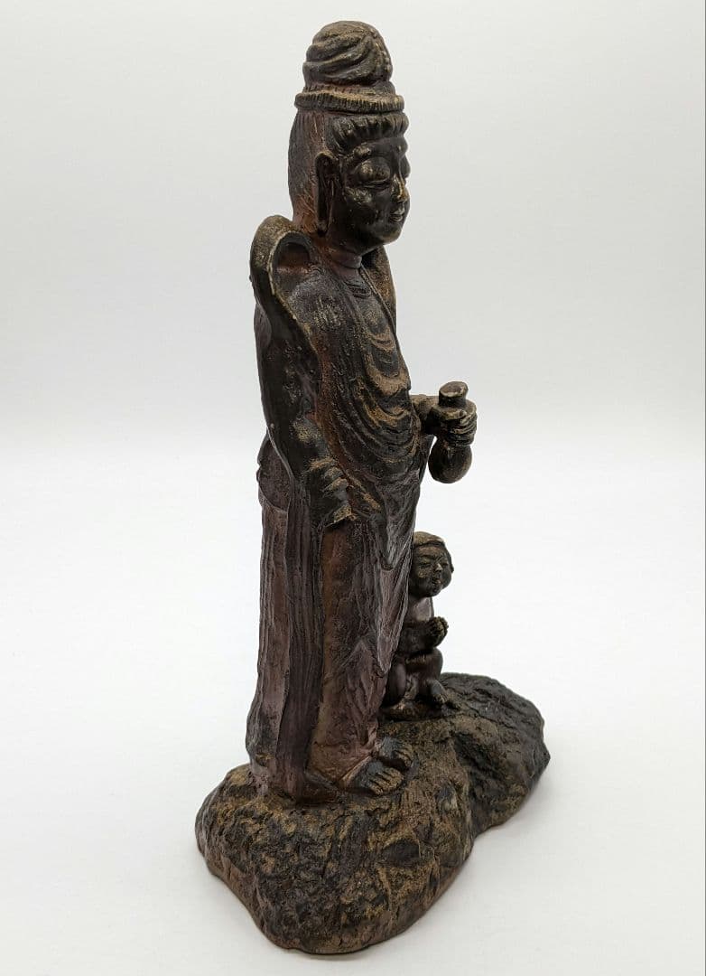 藤原陶臣 備前焼 観音菩薩立像 童 仏像 置物 細工物 工芸品 観音さま 陶像