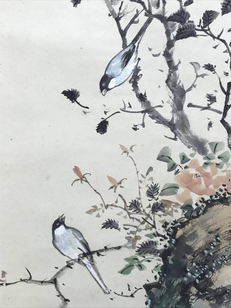 模写/山本梅逸/花鳥図/花図/掛軸/名家伝来/AD-846