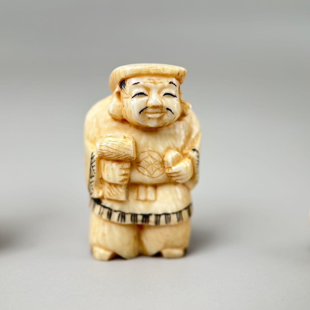 福の神像 4体セット彫刻根付天然素材アンティーク骨董飾り物古美術置物細密細工
