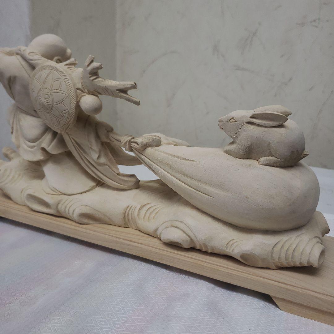 Ｂフライデー　蔵出し特価縁起物 七福神★楠材 布袋とうさぎ★福徳円満 子孫繁栄