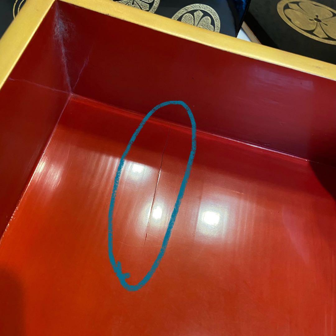 輪島塗　四段重箱　定紋八寸重箱　点彫り沈金　共箱付