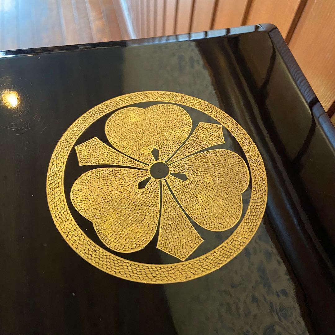 輪島塗　四段重箱　定紋八寸重箱　点彫り沈金　共箱付