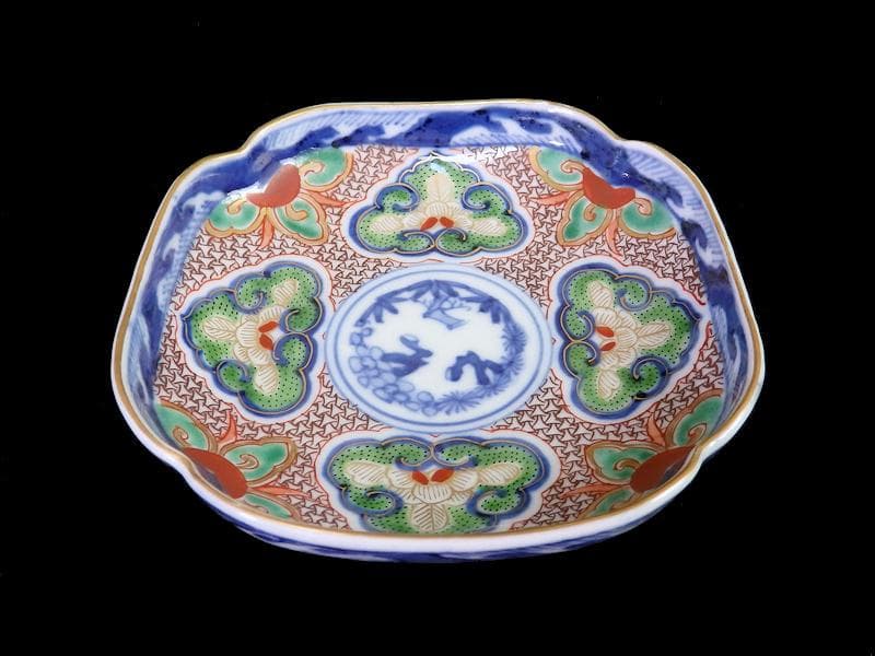 大聖寺伊万里　金襴手　毘沙門亀甲紋に松竹梅　四方角皿３枚　C775AS-fbbj