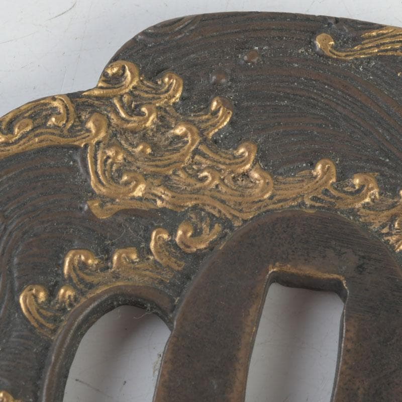 武具　刀装具　古銅　渦文　鍔　時代箱　C　9439