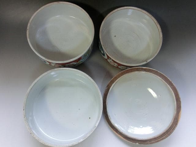 鉢■三段重鉢 赤絵 窓菖蒲 唐草紋 陶器 お重 古美術 時代物 骨董品■