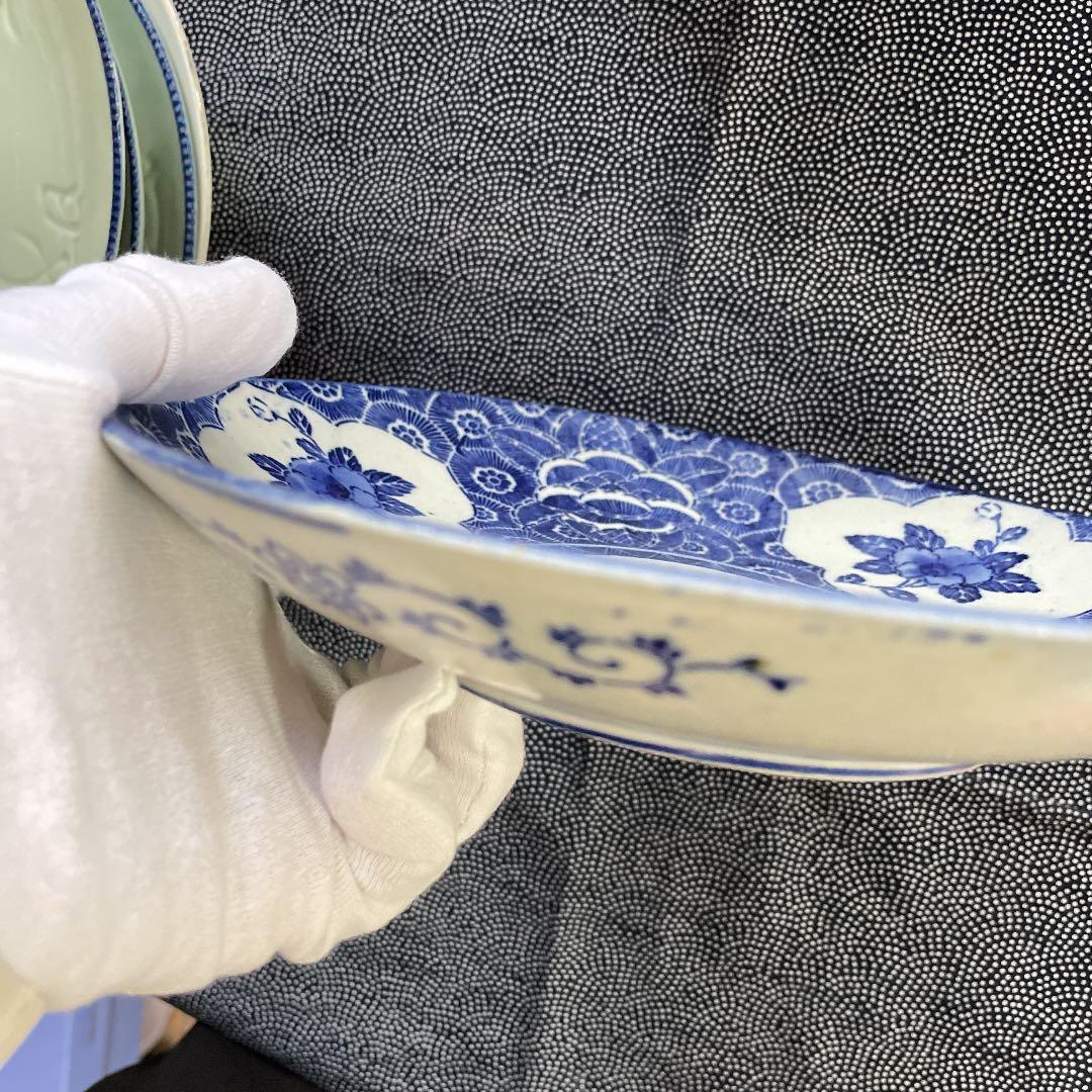 7寸染付椿絵皿　骨董品