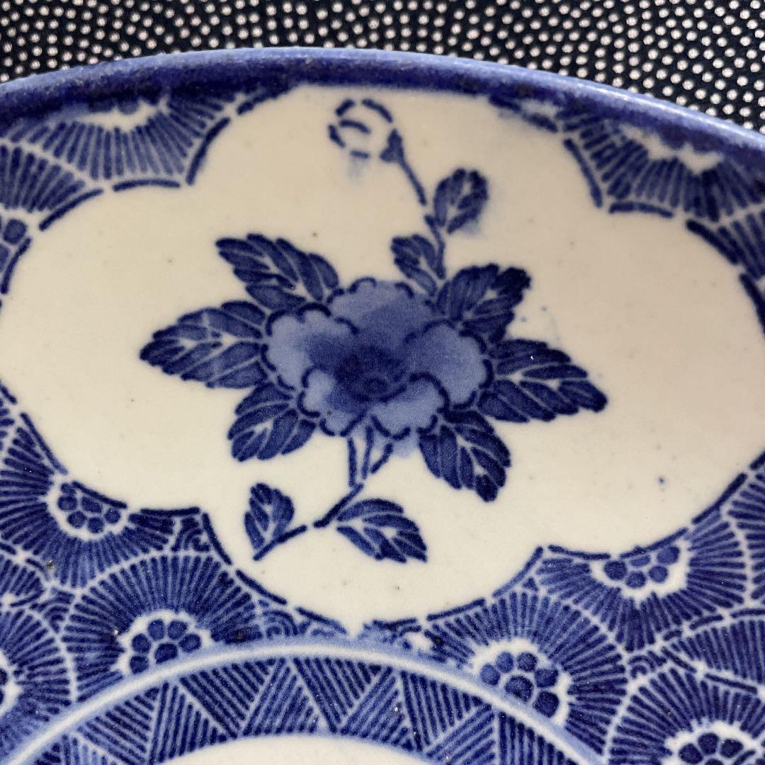 7寸染付椿絵皿　骨董品