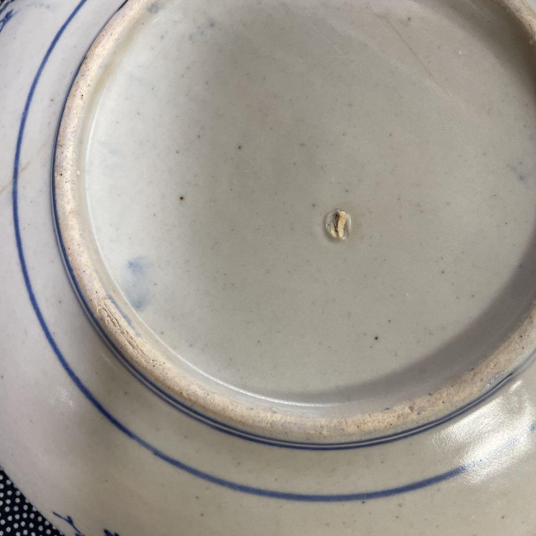 7寸染付椿絵皿　骨董品