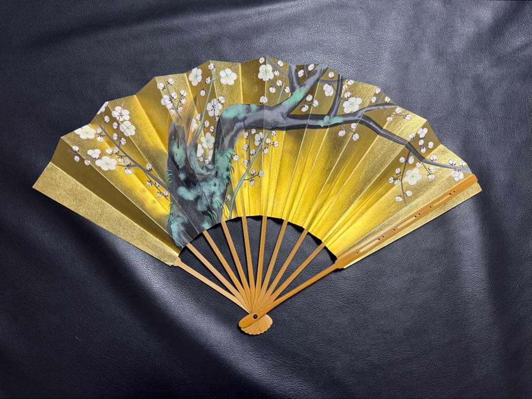 扇子　33.5cm 十松屋福井扇舗　金　白梅　片面違い　仕舞扇　能楽　着物
