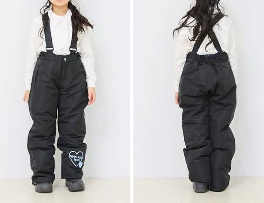 新品スキースノボウェア150サイズ調整可能上下セットセパレート白黒ピンクラテ