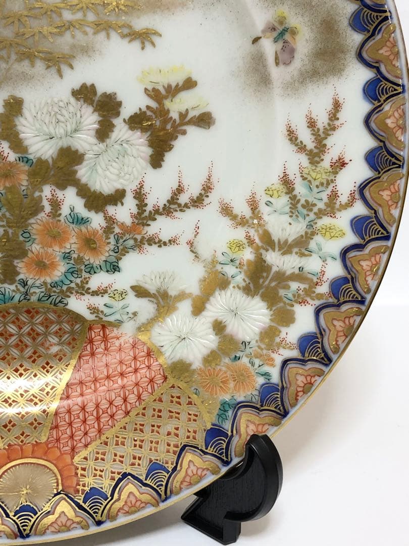 明治香蘭社 オールド香蘭社 上絵金彩菊花秋草文 6寸皿