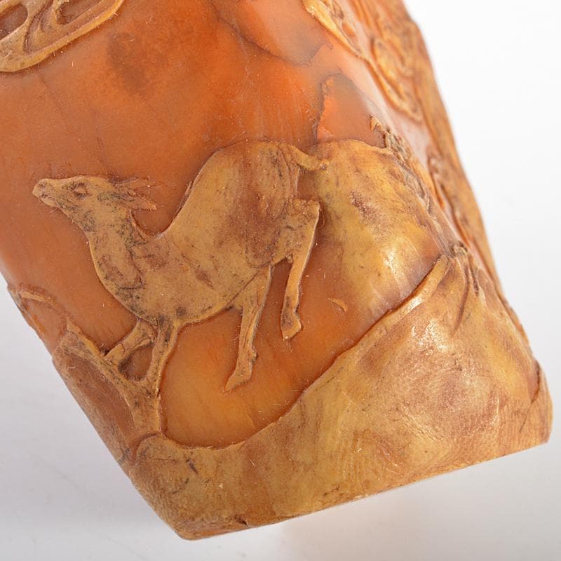 中国　玉石彫刻　山水鹿刻　置物　C　R5817