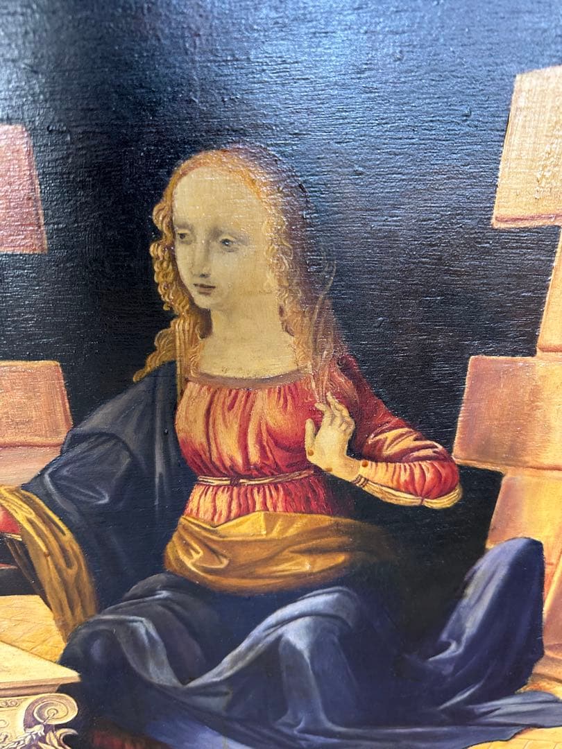 木板に油彩画 大判 木製フレーム付　名 受胎告知 模写　1976年